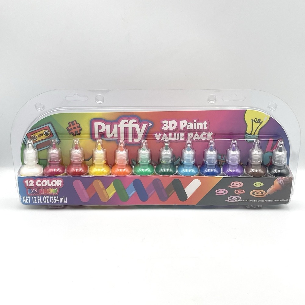 Puffy 3D Paint Value Pack 12 Color Rainbow Permanent Fabric Paint Set New NIP